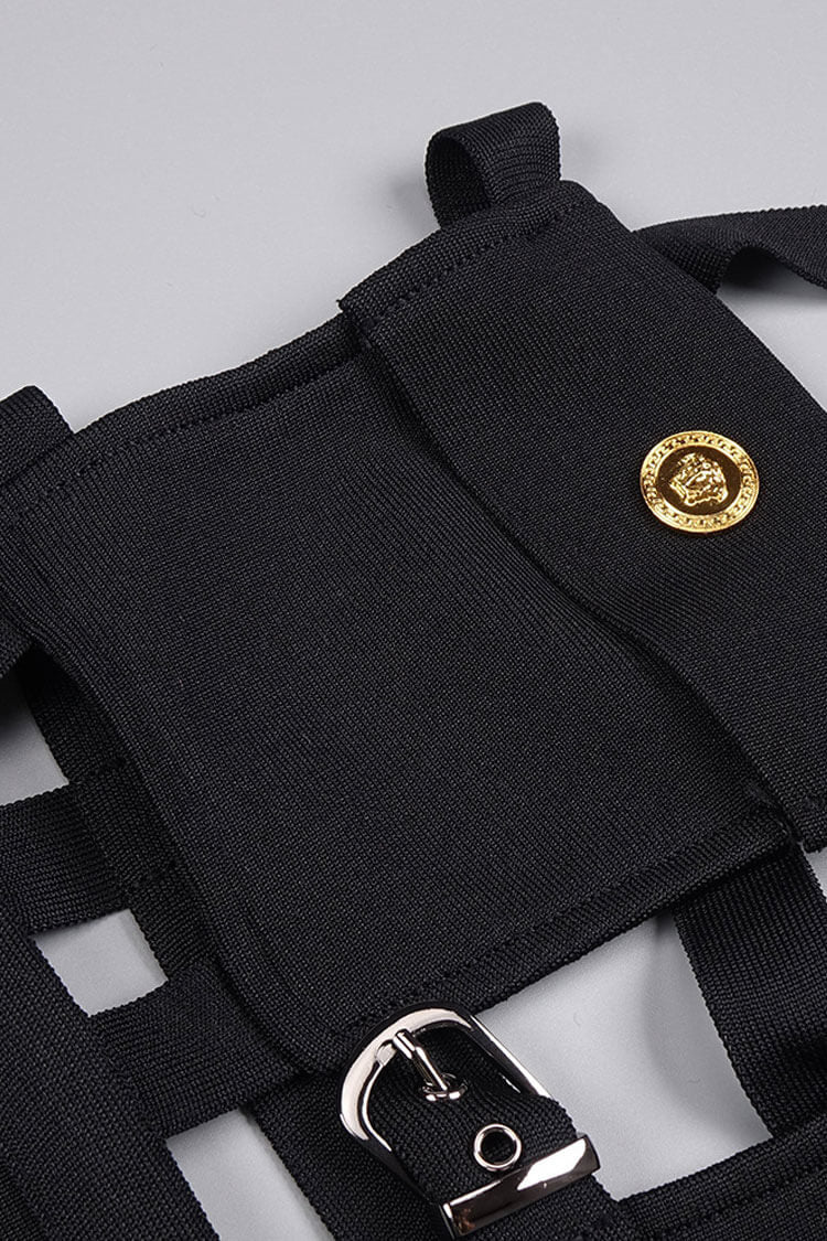 Vintage Cargo Pocket Bra Cutout Crossover Sleeveless Bandage Evening Maxi Dress - Fashionpara