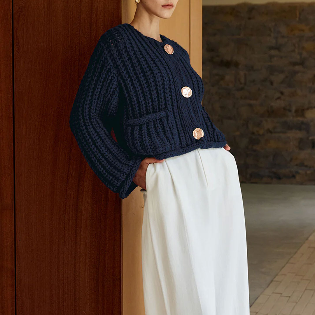 Trendy & Unique Vintage Gold Button Chunky Knit Cardigan