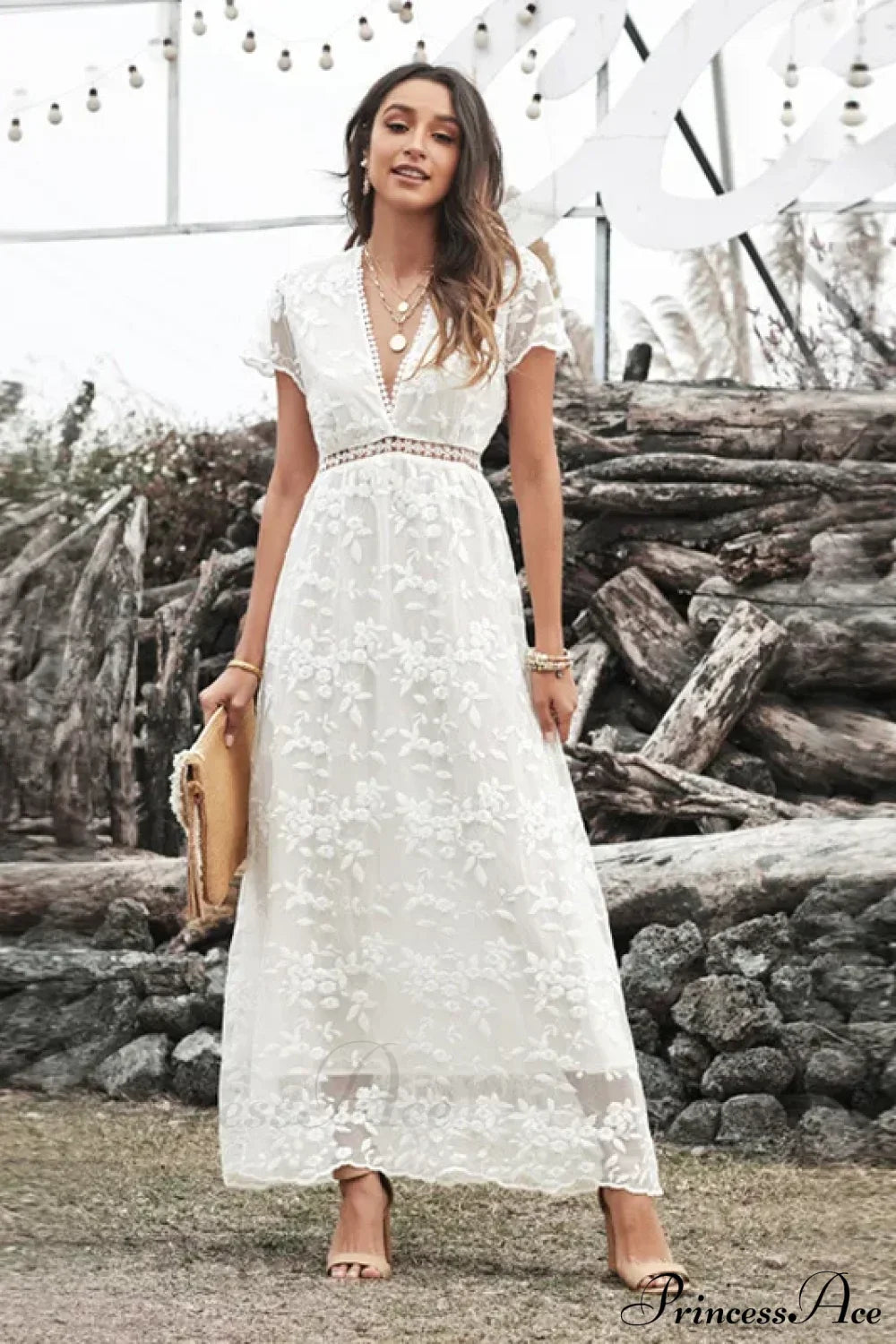 Vintage Deep V Short Sleeve Dress