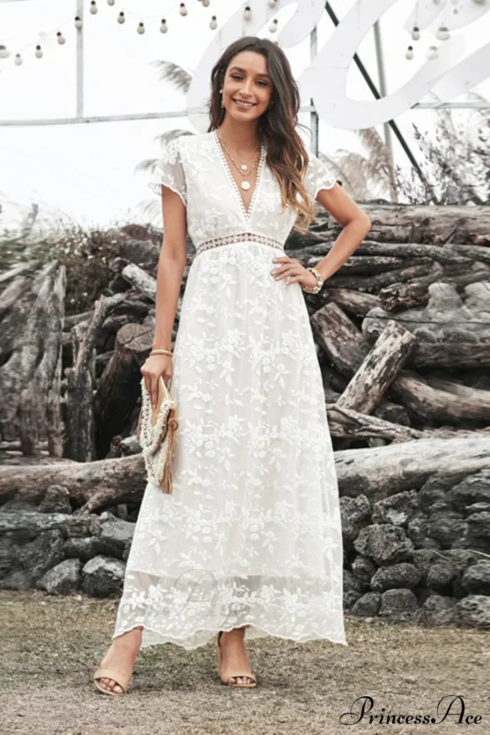 Vintage Deep V Short Sleeve Dress