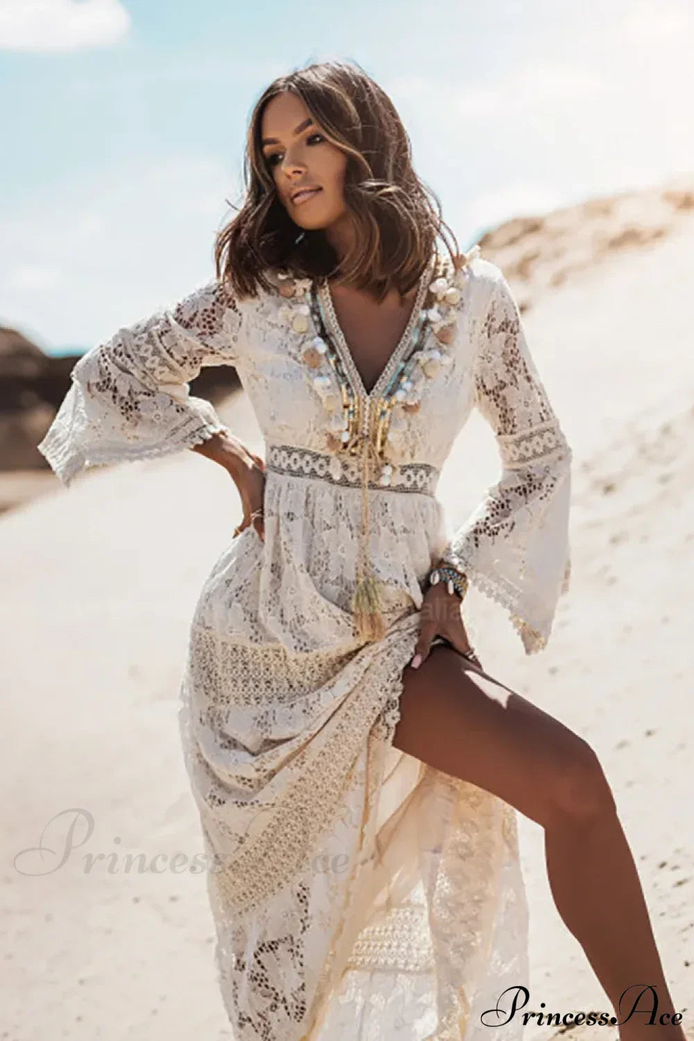 Vintage Embroidery Loose White Red Boho Dress