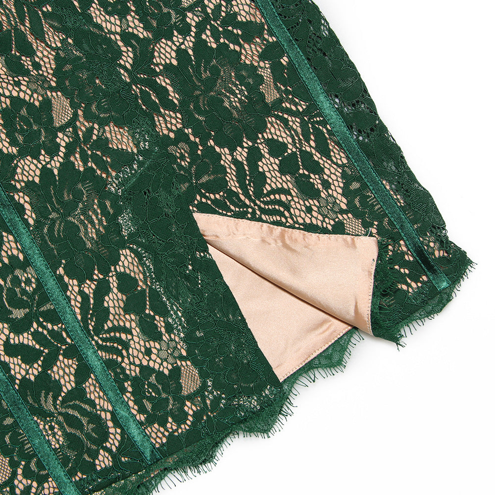 Vintage Eyelash Sweetheart Bodycon Lace Cocktail Midi Dress - Green  Fashionpara