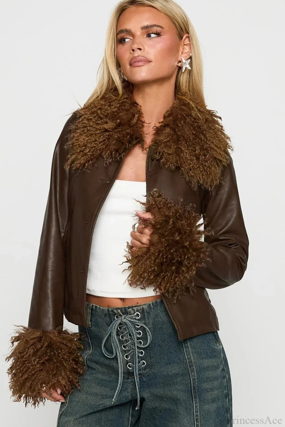 Vintage Fleece-Collar Leather Paneled Jacket 3