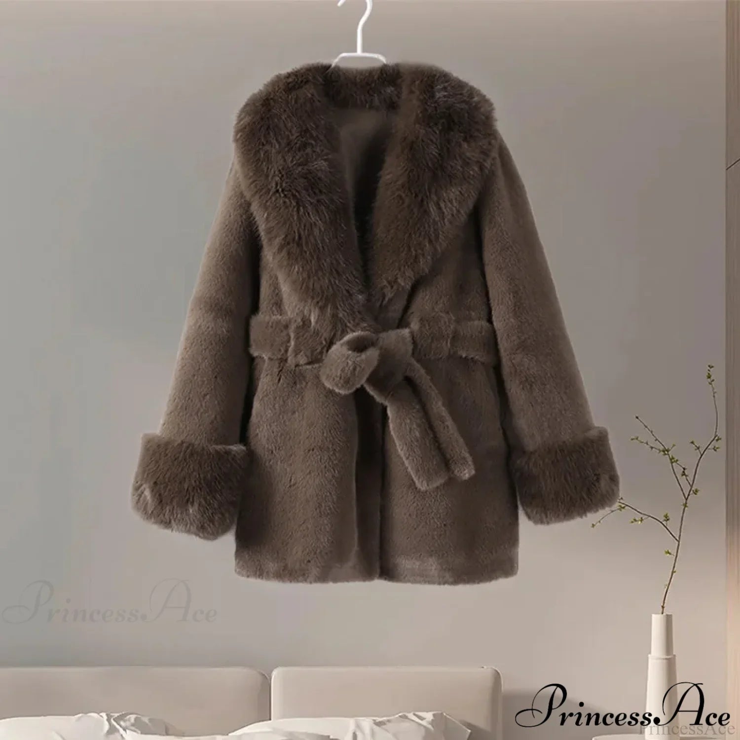 Vintage Fox Fur Belted Luxury Coat Brown / L