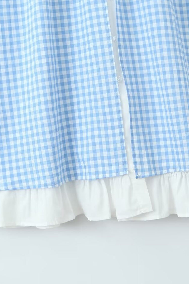 Vintage Gingham Printed Tie Strap Button Up Tiered Ruffle Midi Sundress