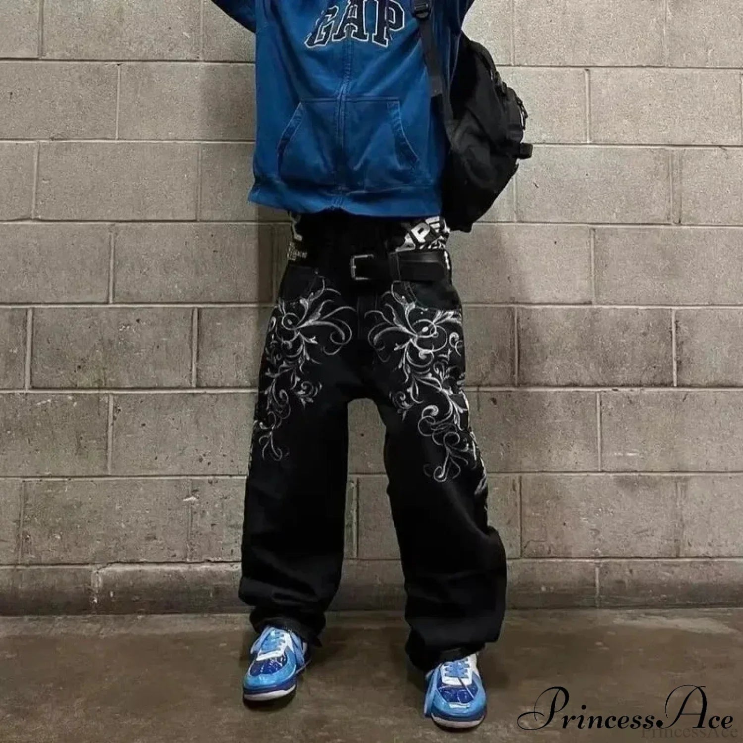 Vintage Gothic Cross Wings Stitched Pants