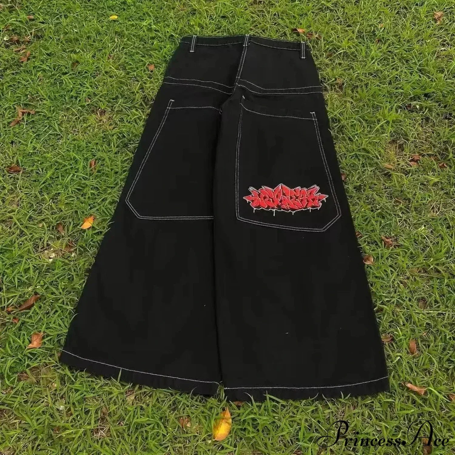 Vintage Gothic Cross Wings Stitched Pant BLACK / M