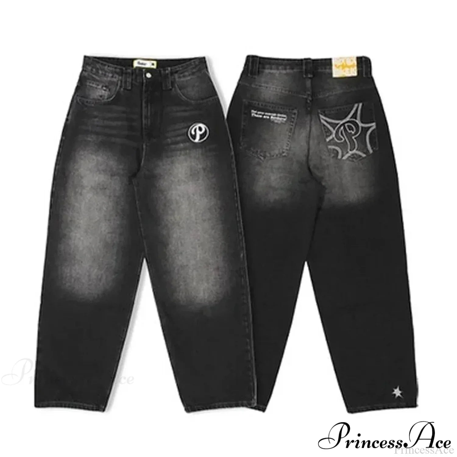 Vintage Gothic Cross Wings Stitched Pant Black4 / M