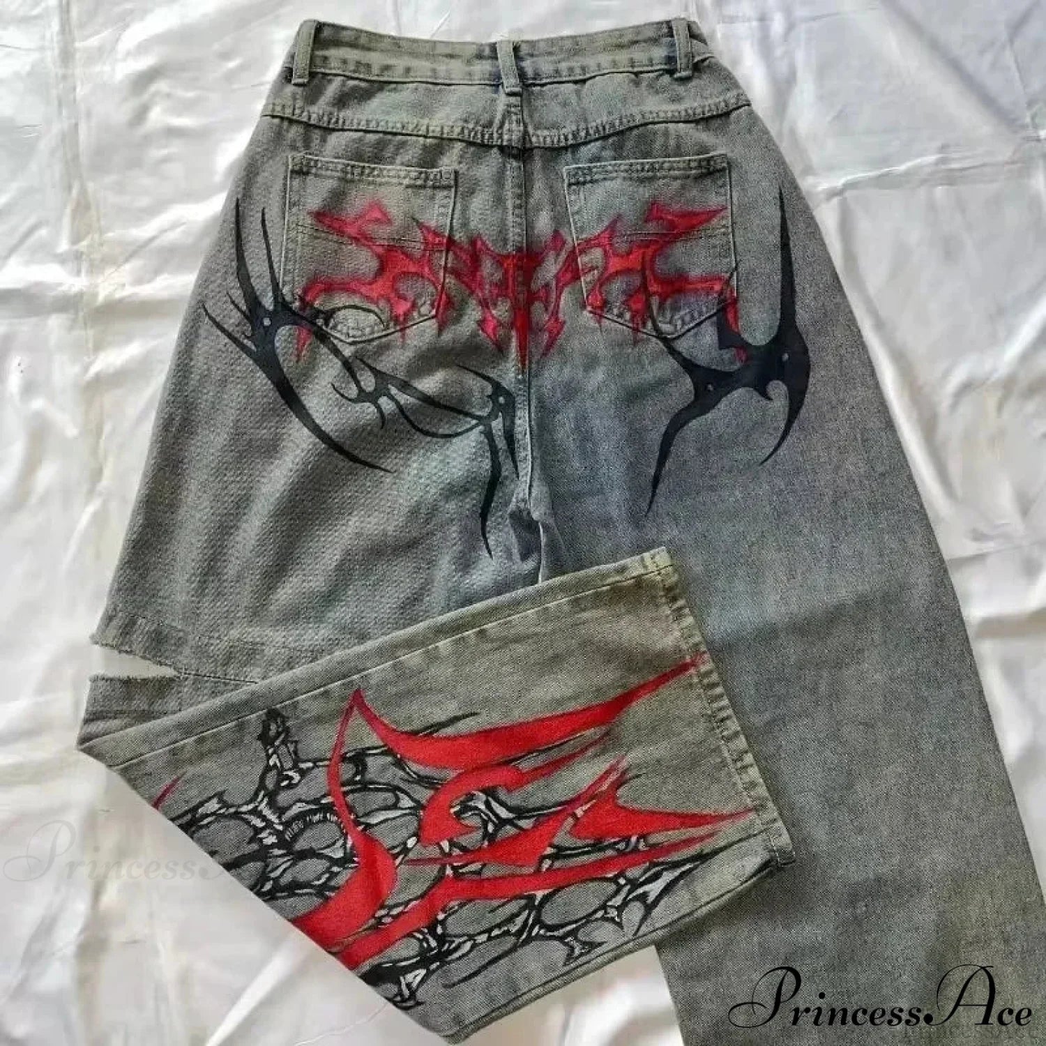 Vintage Gothic Cross Wings Stitched Pant Blue / M