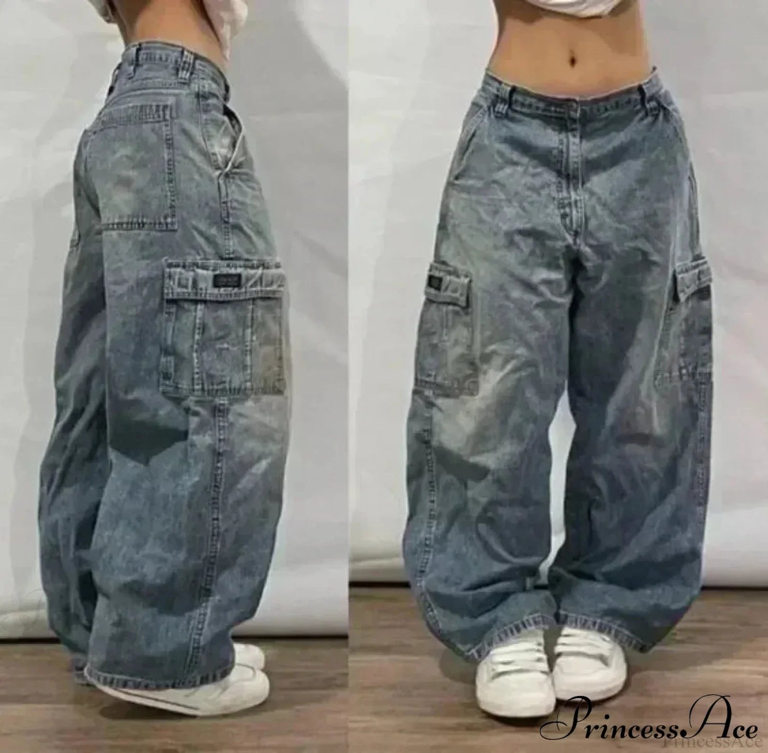 Vintage Gothic Cross Wings Stitched Pant blue1 / M