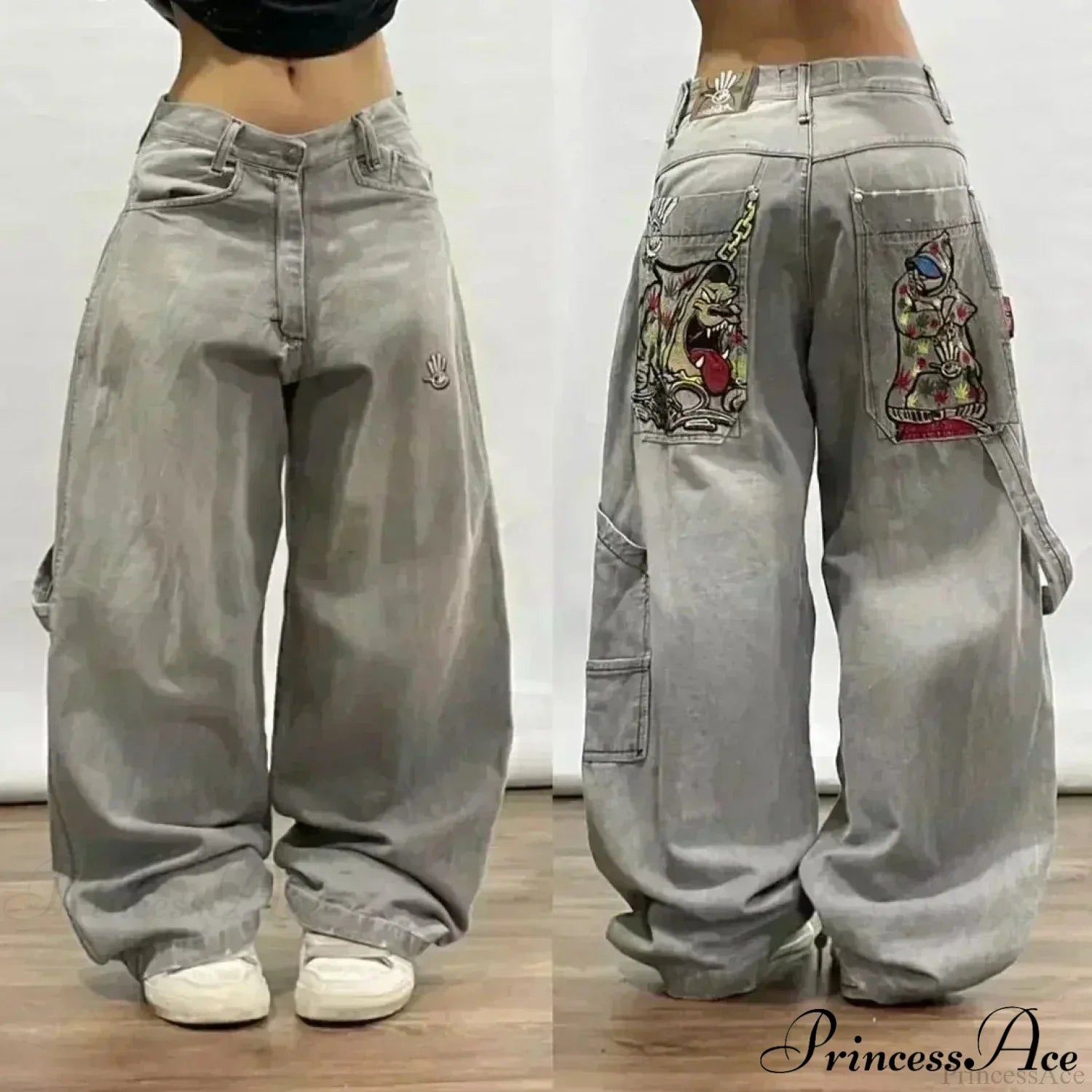 Vintage Gothic Cross Wings Stitched Pant grey / M