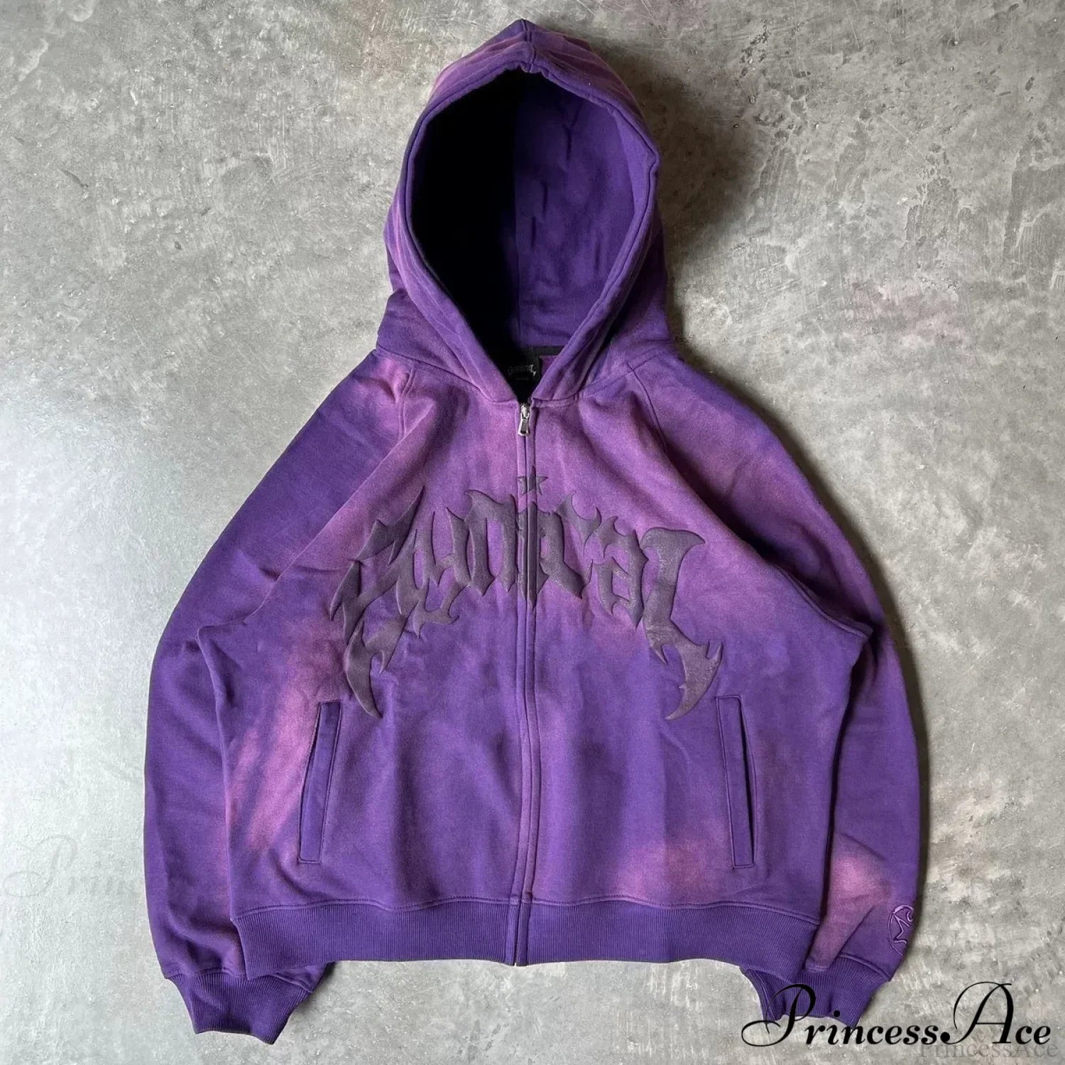 Vintage Gothic Printed Zipper Hoodie Purple / M