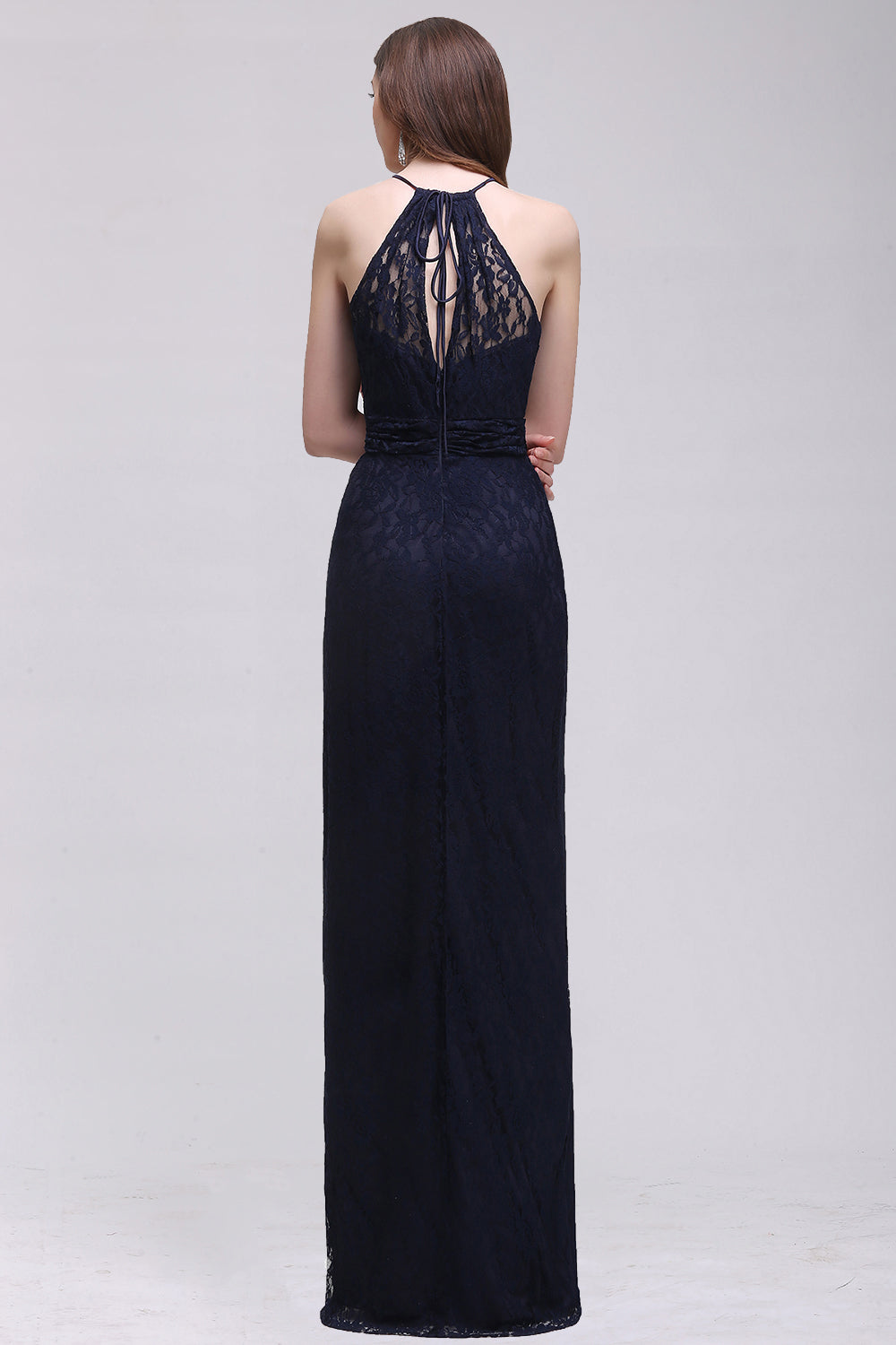 Vintage Halter Sleeveless Lace Navy Bridesmaid dresses Affordable - Fashionpara