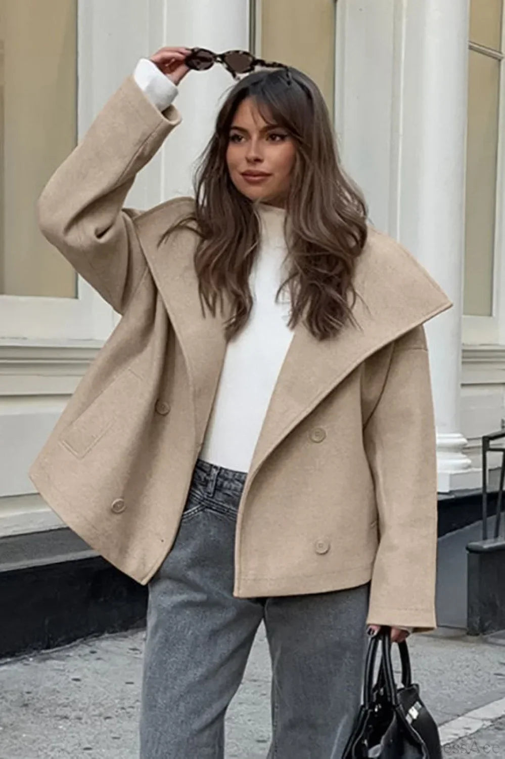 Vintage Khaki Double Breasted Thickened Wool Blend Coat