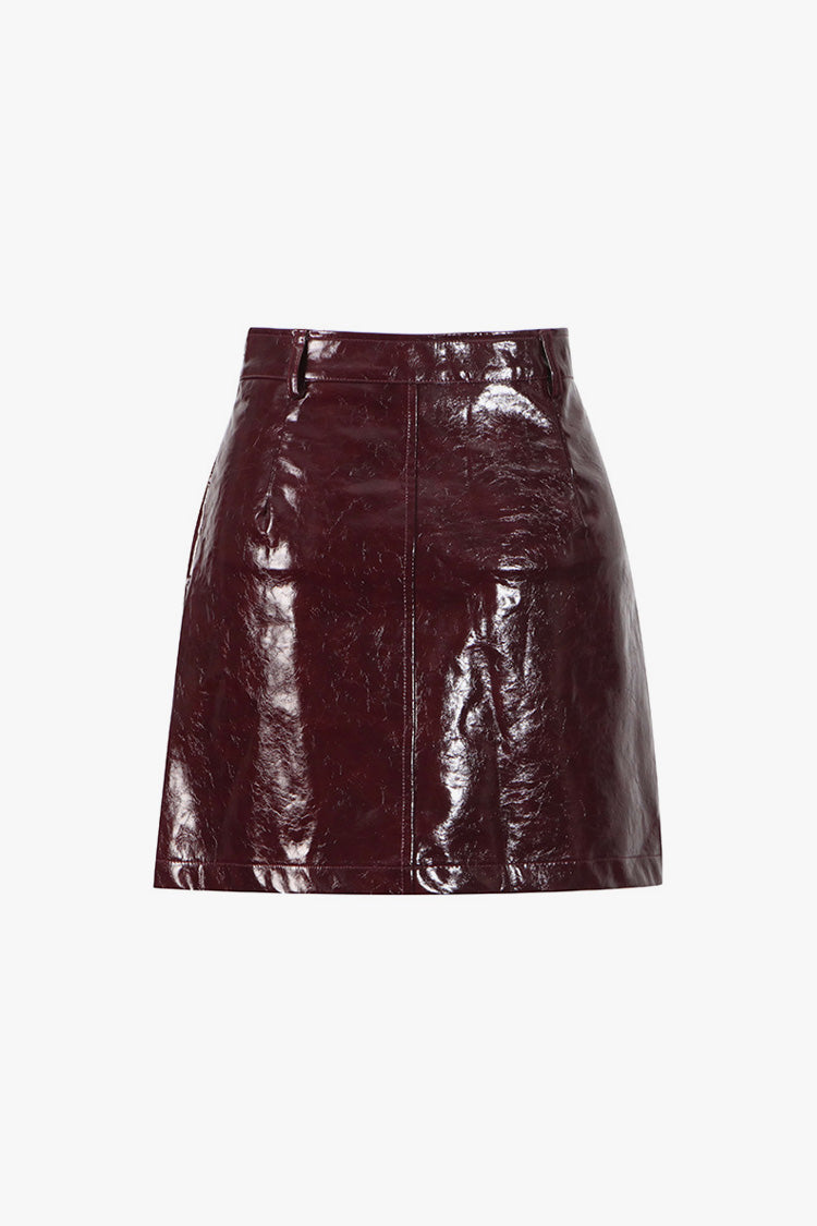 Vintage Lapel Double Breasted Faux Leather Blazer Two Piece Mini Dress - Fashionpara