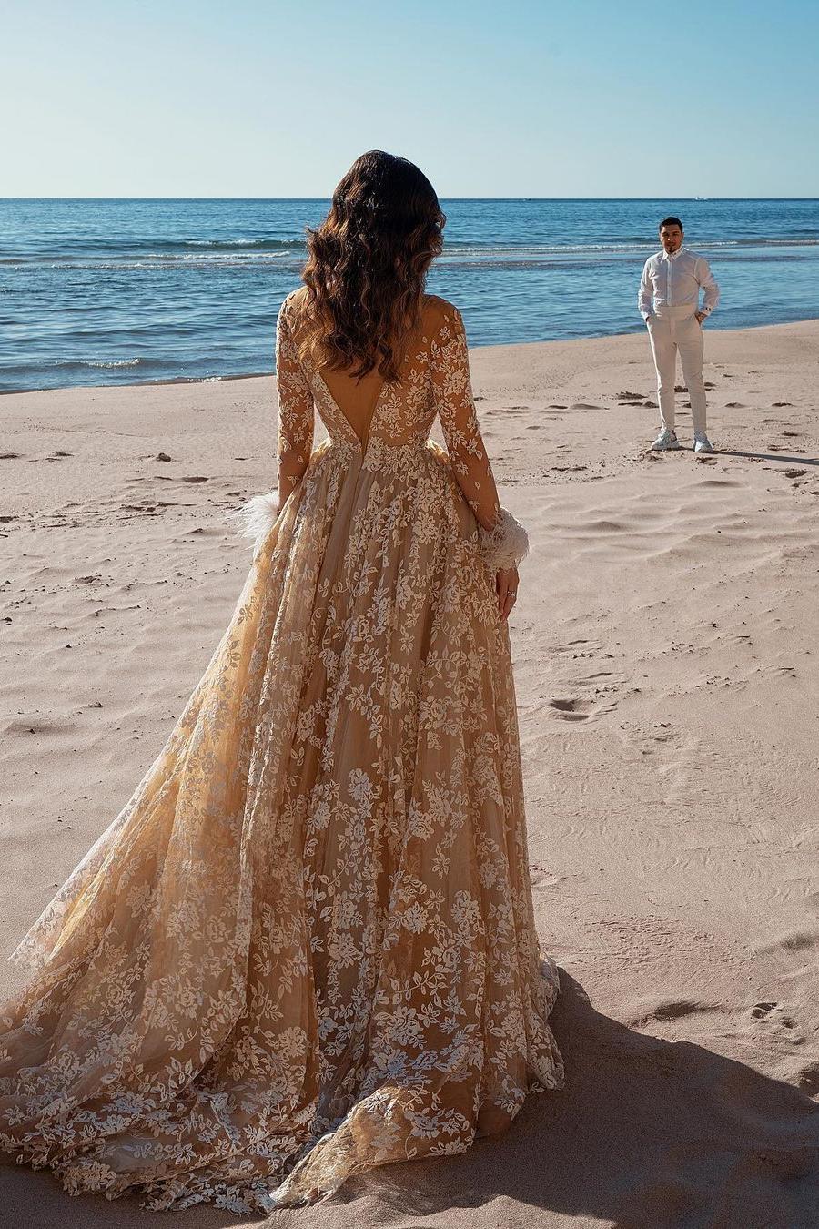 Vintage Long Sleeve Lace Wedding Dress Mermaid Tulle Bridal Gowns