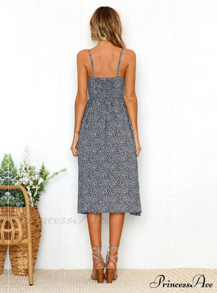 Vintage Loose Casual Sundress For Ladies - Sexy Beach Dress M / Blue Party Dresses-L