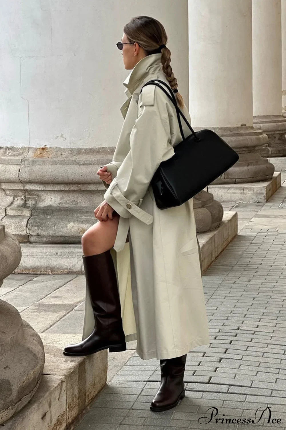 Vintage Long Belted Trench Overcoat for Timeless Style