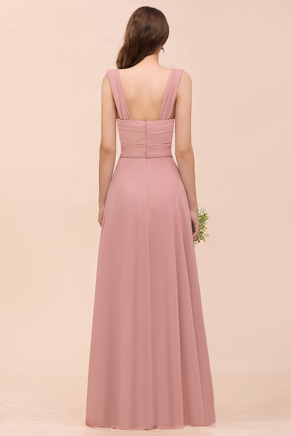 Vintage Mauve Chiffon Straps Ruffle Affordable Bridesmaid Dresses - Fashionpara