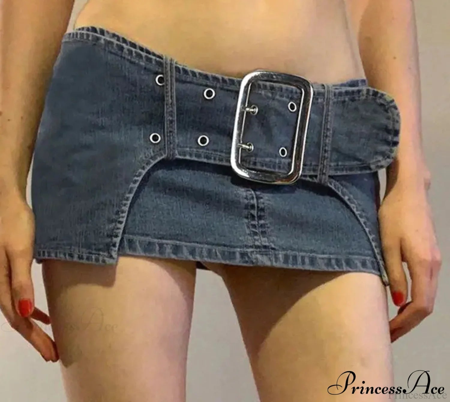 Vintage Metal Buckle Denim Skirt