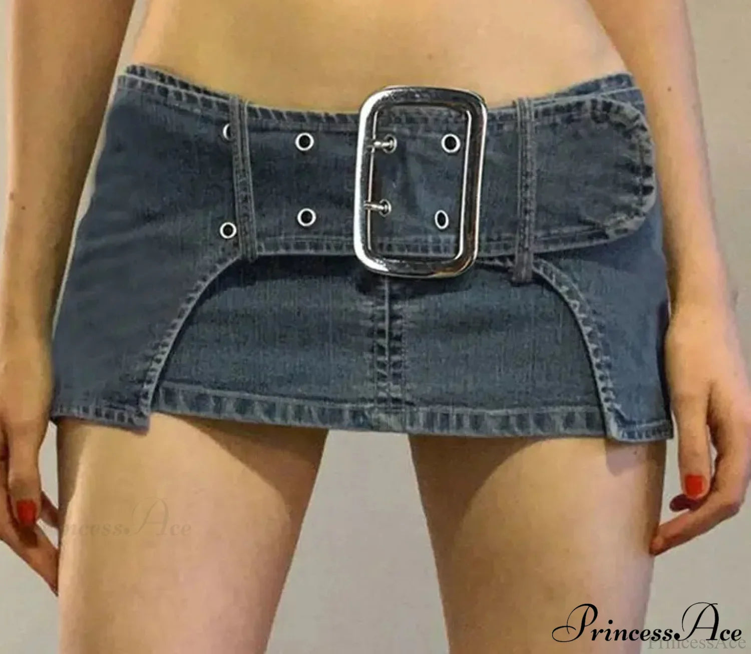 Vintage Metal Buckle Denim Skirt
