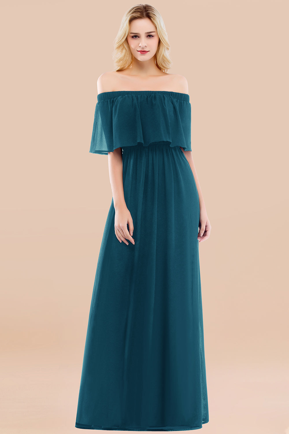 Vintage Off-the-Shoulder Long Burgundy Bridesmaid Dresses with Ruffle - Fashionpara