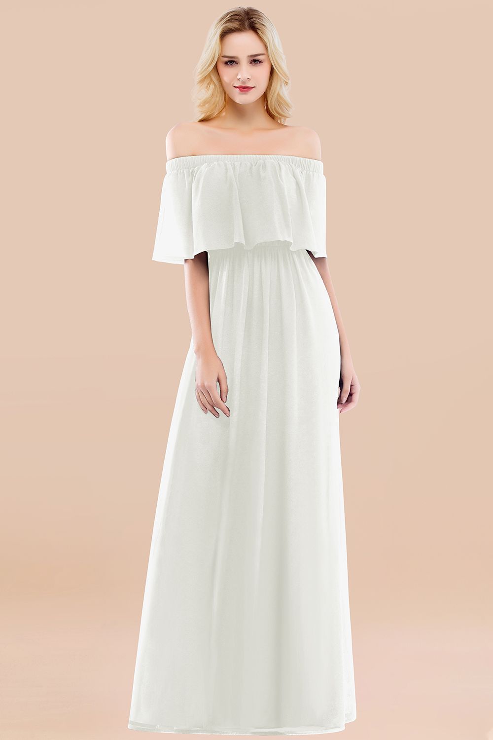 Vintage Off-the-Shoulder Long Burgundy Bridesmaid Dresses with Ruffle - Fashionpara