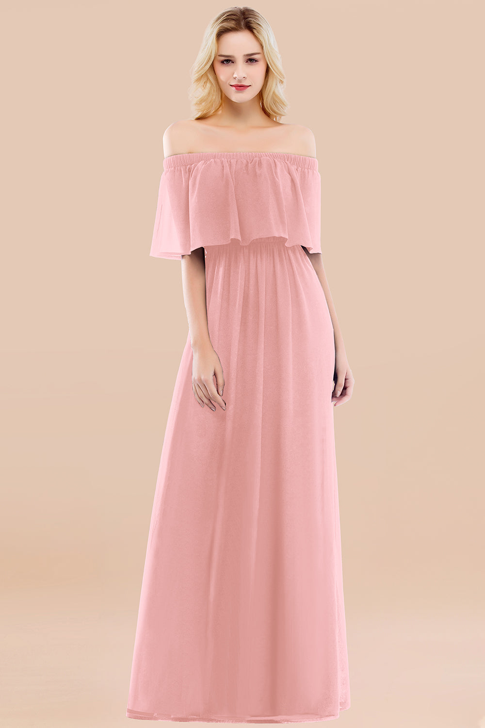 Vintage Off-the-Shoulder Long Burgundy Bridesmaid Dresses with Ruffle - Fashionpara