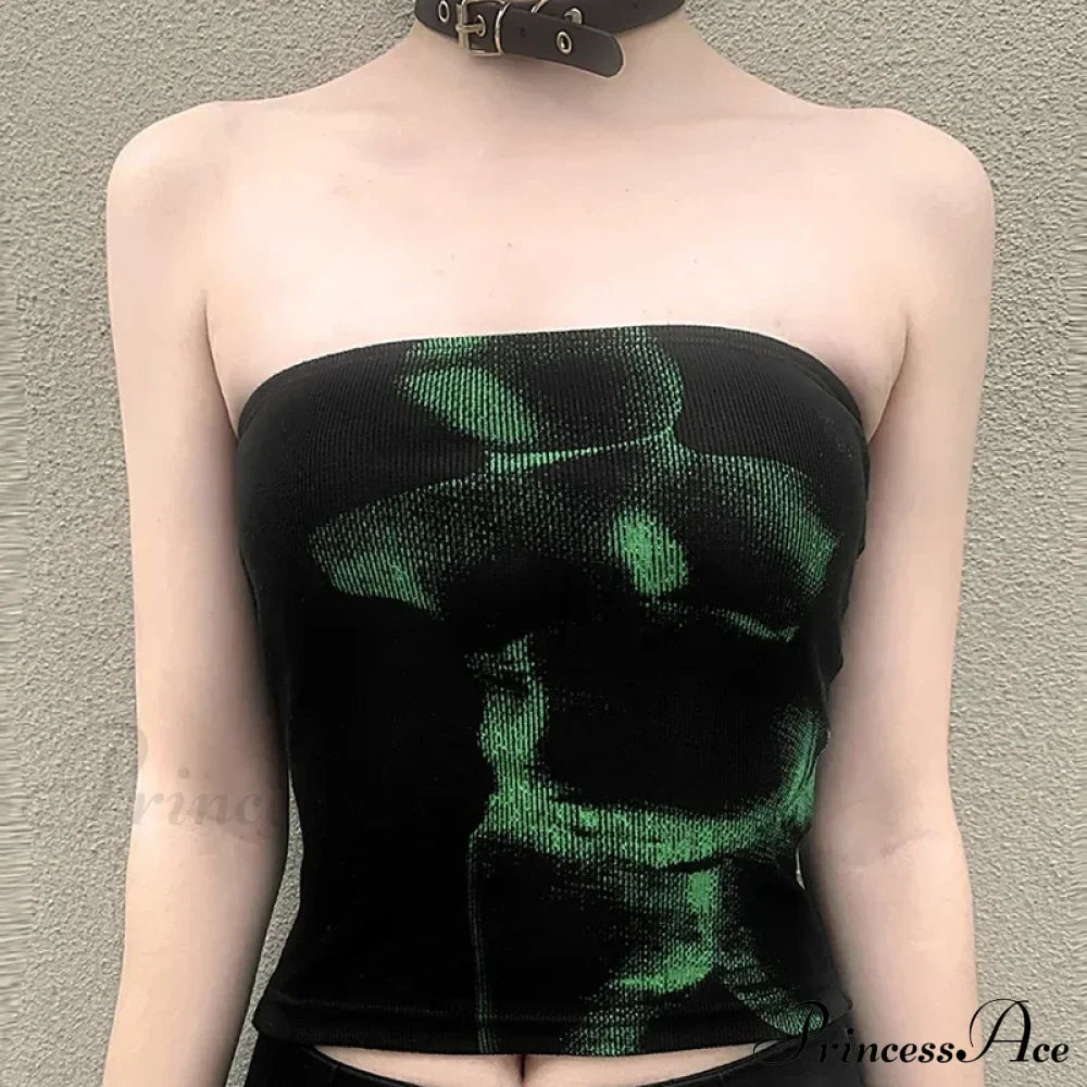 Vintage Punk Strapless Backless  Basic Crop Top
