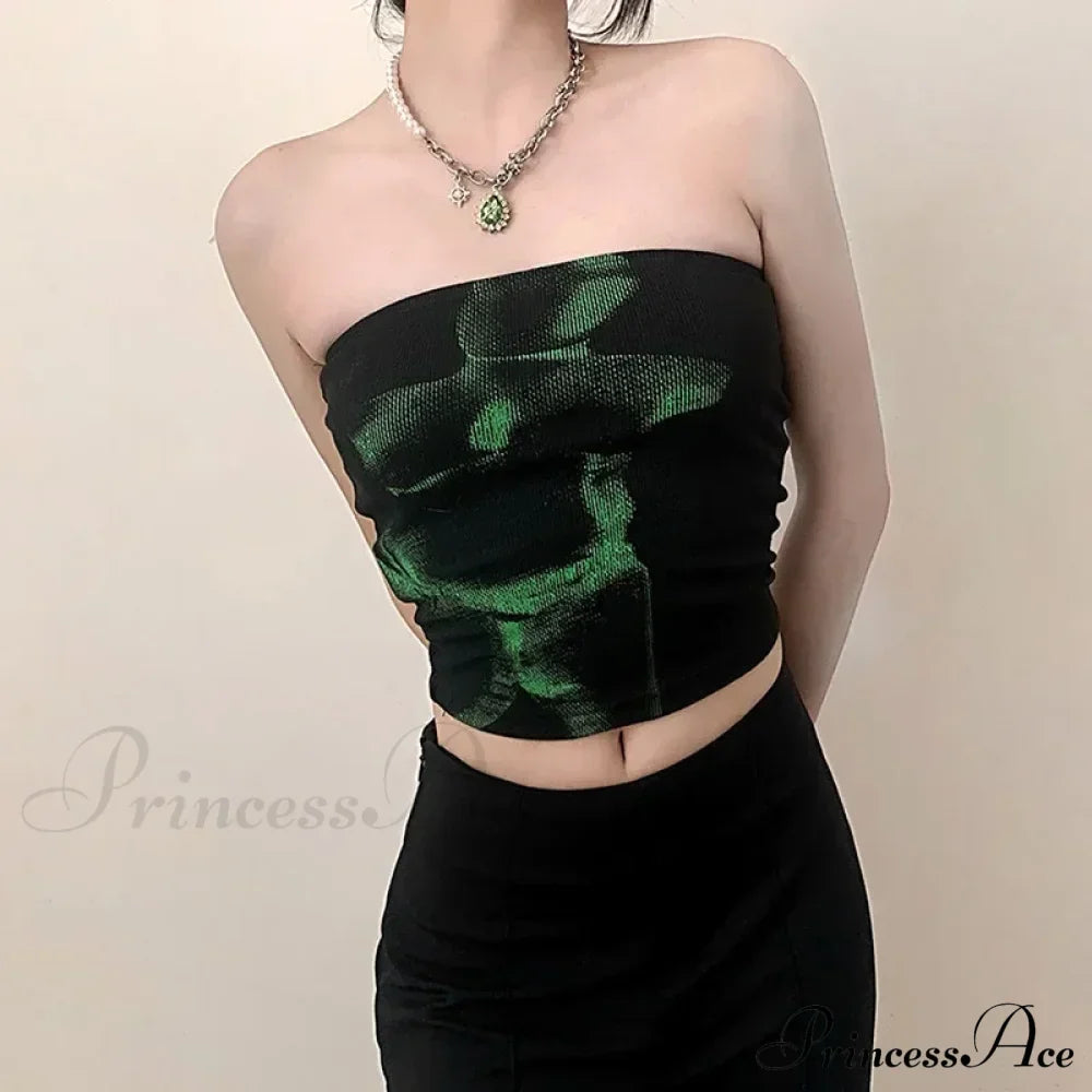 Vintage Punk Strapless Backless  Basic Crop Top
