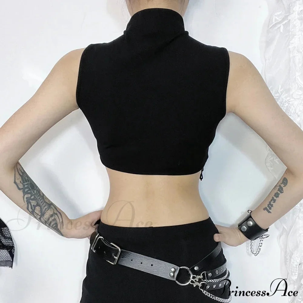 Vintage Sexy Goth Moon Lace See Through Sleeveless Crop Top