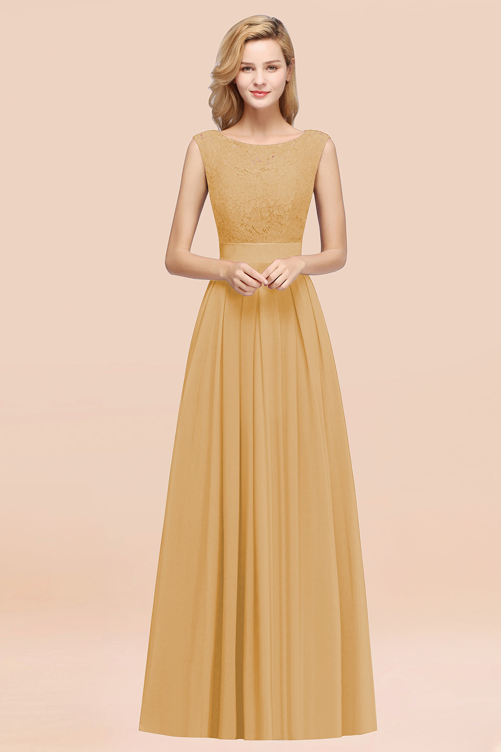 Vintage Sleeveless Lace Bridesmaid dresses Affordable Chiffon Wedding Party Dress - Fashionpara