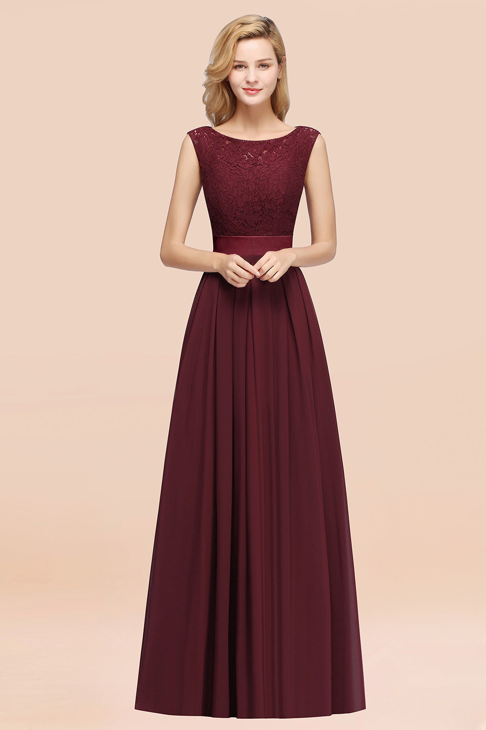 Vintage Sleeveless Lace Bridesmaid dresses Affordable Chiffon Wedding Party Dress - Fashionpara