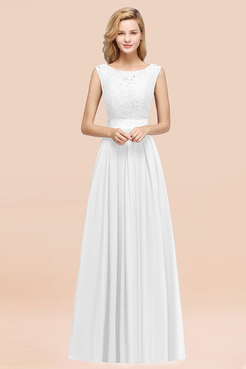 Vintage Sleeveless Lace Bridesmaid dresses Affordable Chiffon Wedding Party Dress - Fashionpara
