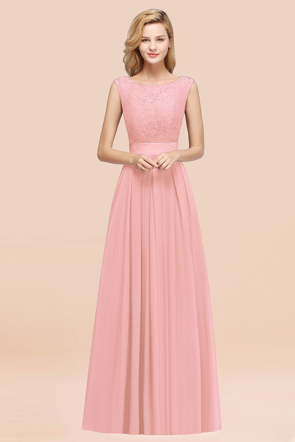 Vintage Sleeveless Lace Bridesmaid dresses Affordable Chiffon Wedding Party Dress - Fashionpara