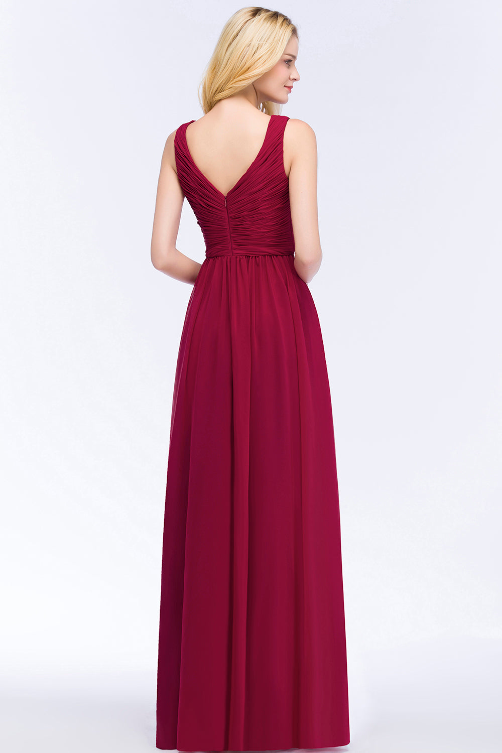 Vintage Sleeveless Pleated Burgundy Chiffon Bridesmaid dresses Affordable - Fashionpara