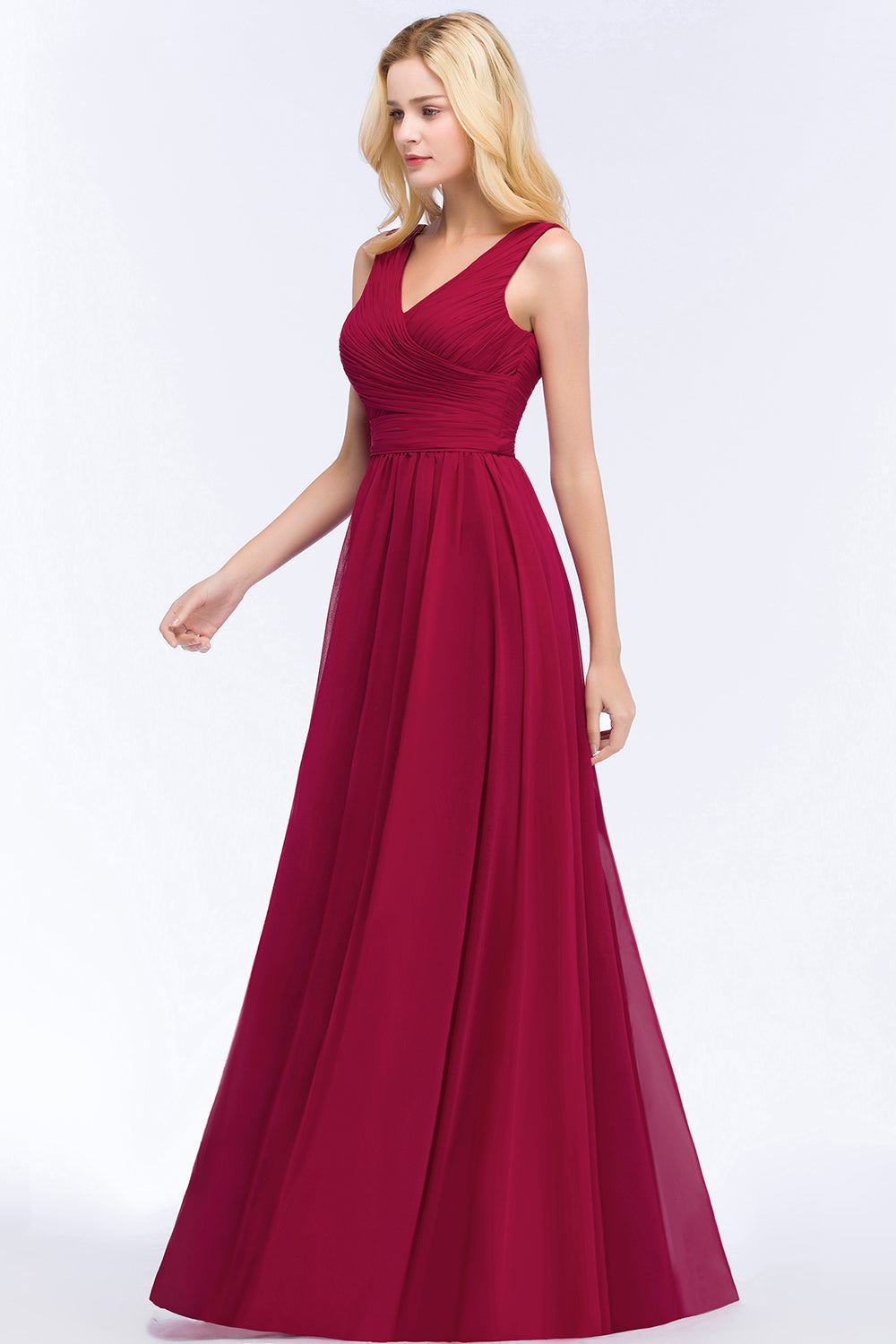 Vintage Sleeveless Pleated Burgundy Chiffon Bridesmaid dresses Affordable - Fashionpara