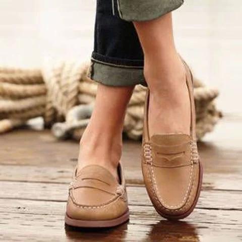 Vintage Slip On Loafers Low Heel Pu Leather Loafers