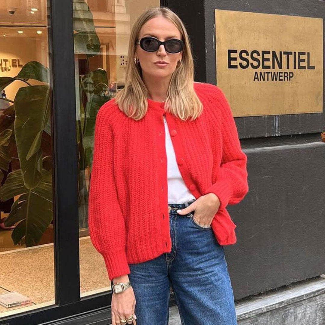 Trendy & Unique Vintage Crew Neck Textured Knit Cardigan