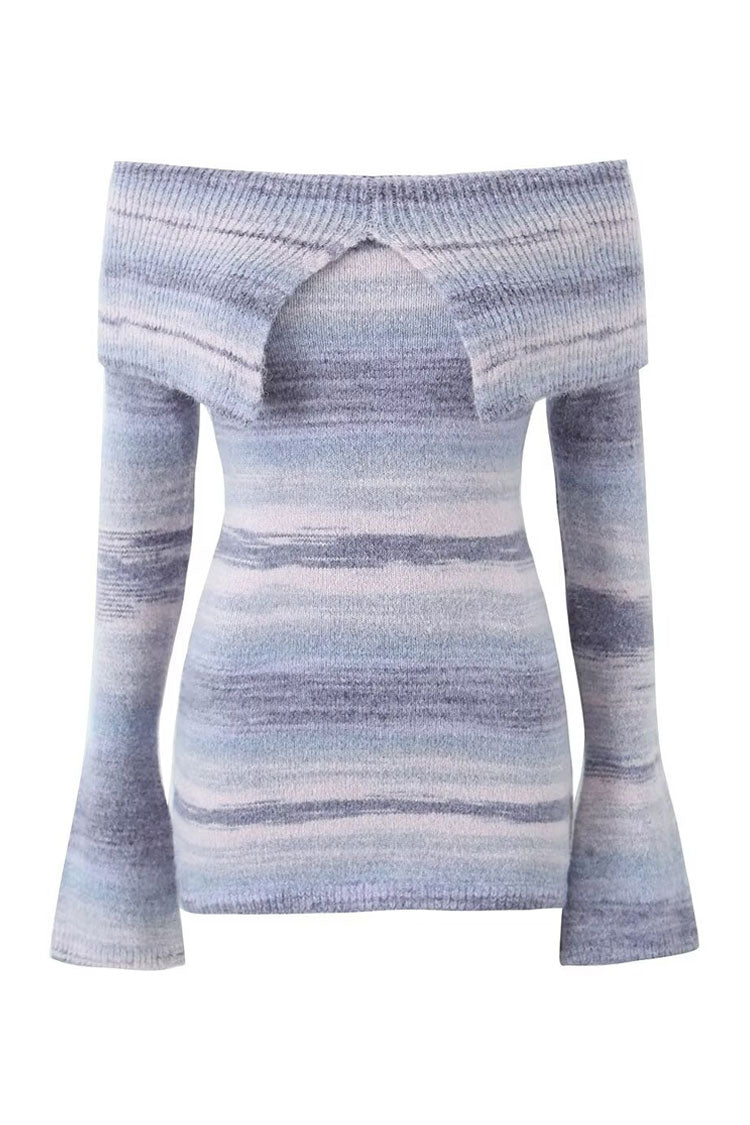 Rosedress Vintage Off Shoulder Gradient Stripe Mini Sweater Dress
