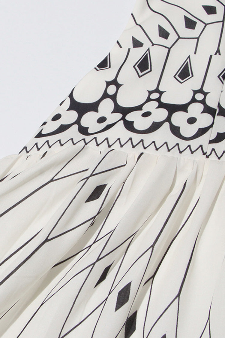 Vintage Square Neck Belted Smocked Floral Print Midi Sundress