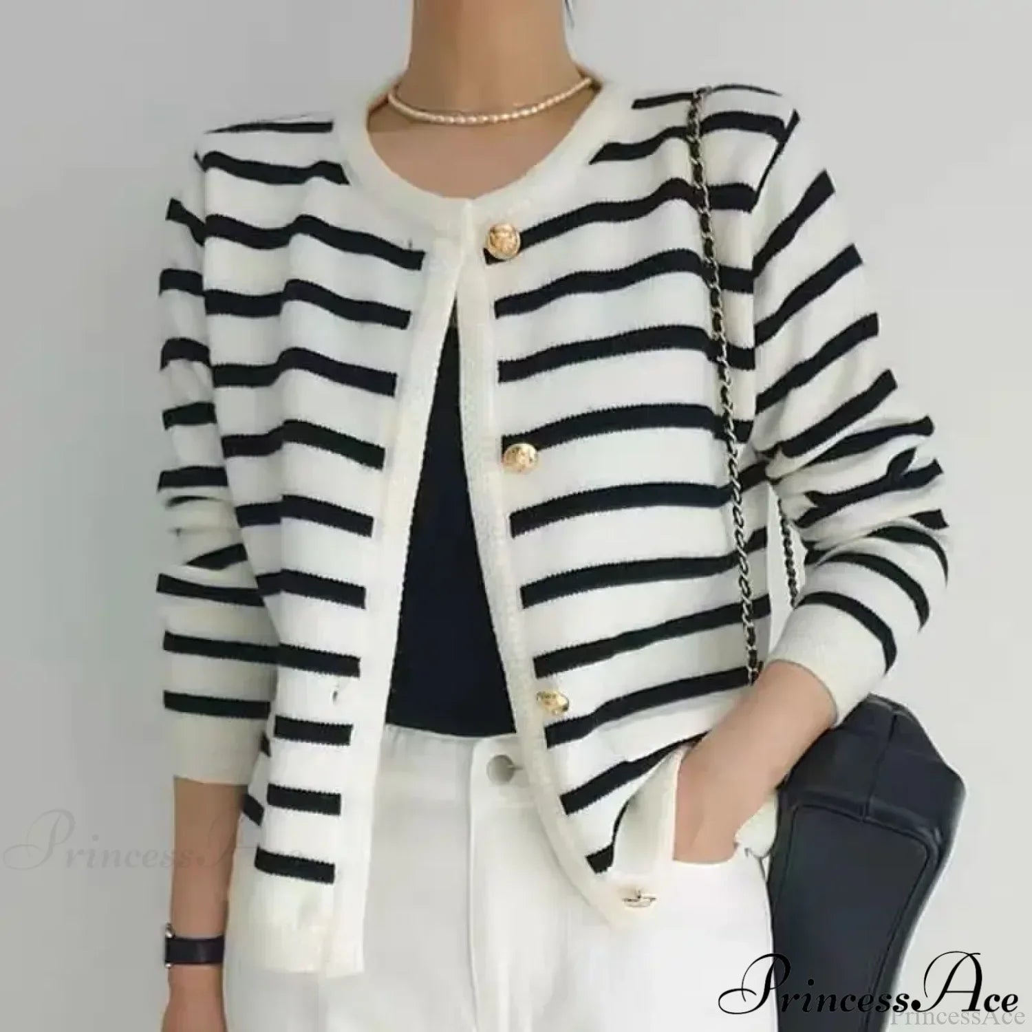 Vintage Striped Loose Knitting Simplicity Knit Cardigan Black / One Size cardiagn-250126