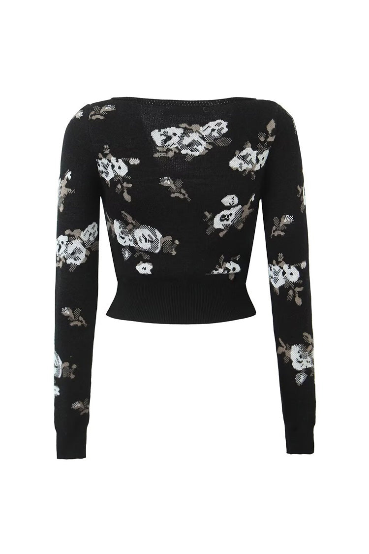 Rosedress Vintage Floral Jacquard Knit Crop Cardigan