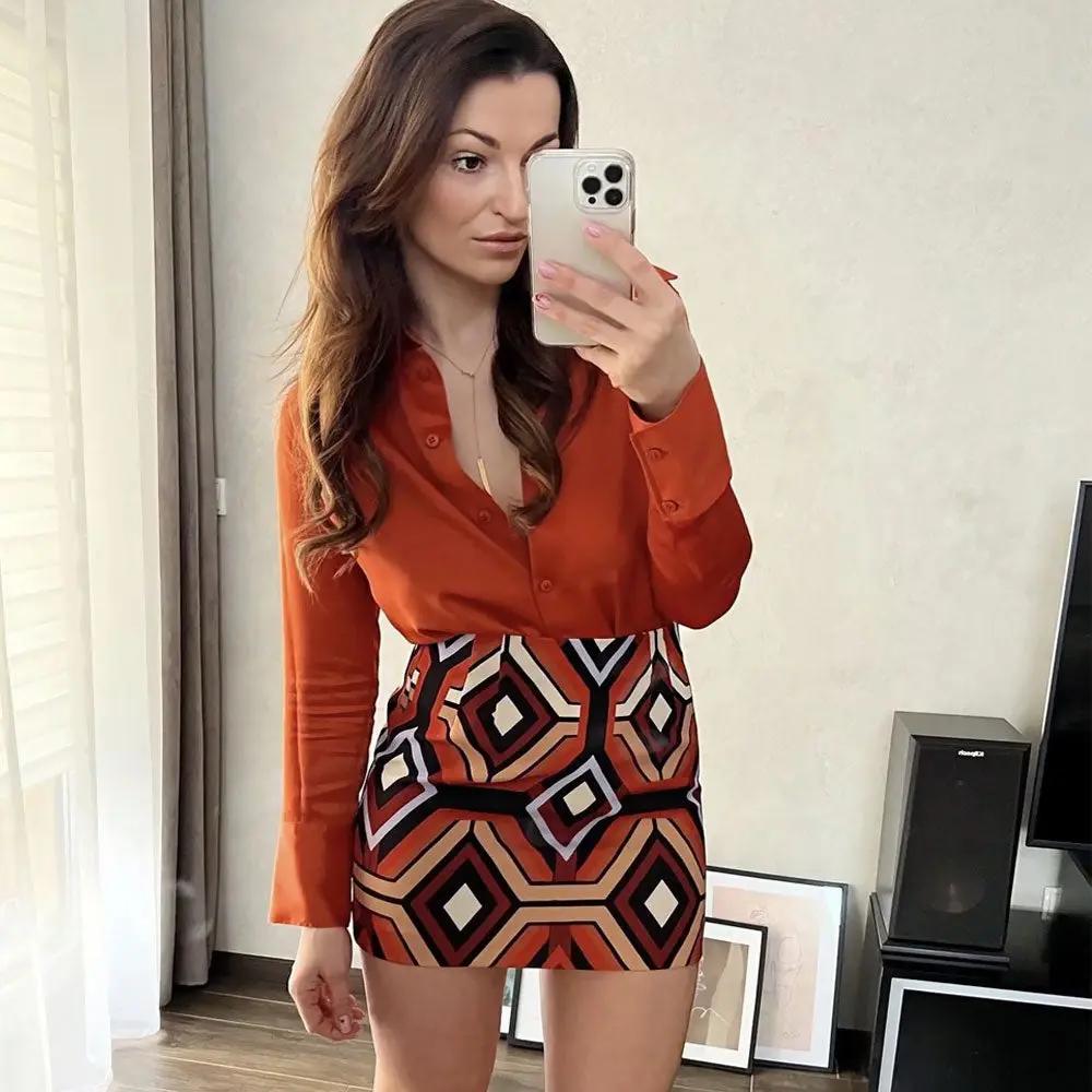 Vintage Style Geometric Print High Waist Bodycon Mini Skirt - Multicolor  Fashionpara