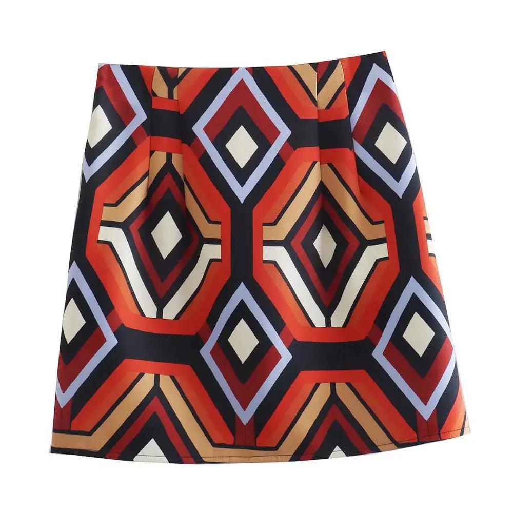 Vintage Style Geometric Print High Waist Bodycon Mini Skirt - Multicolor  Fashionpara