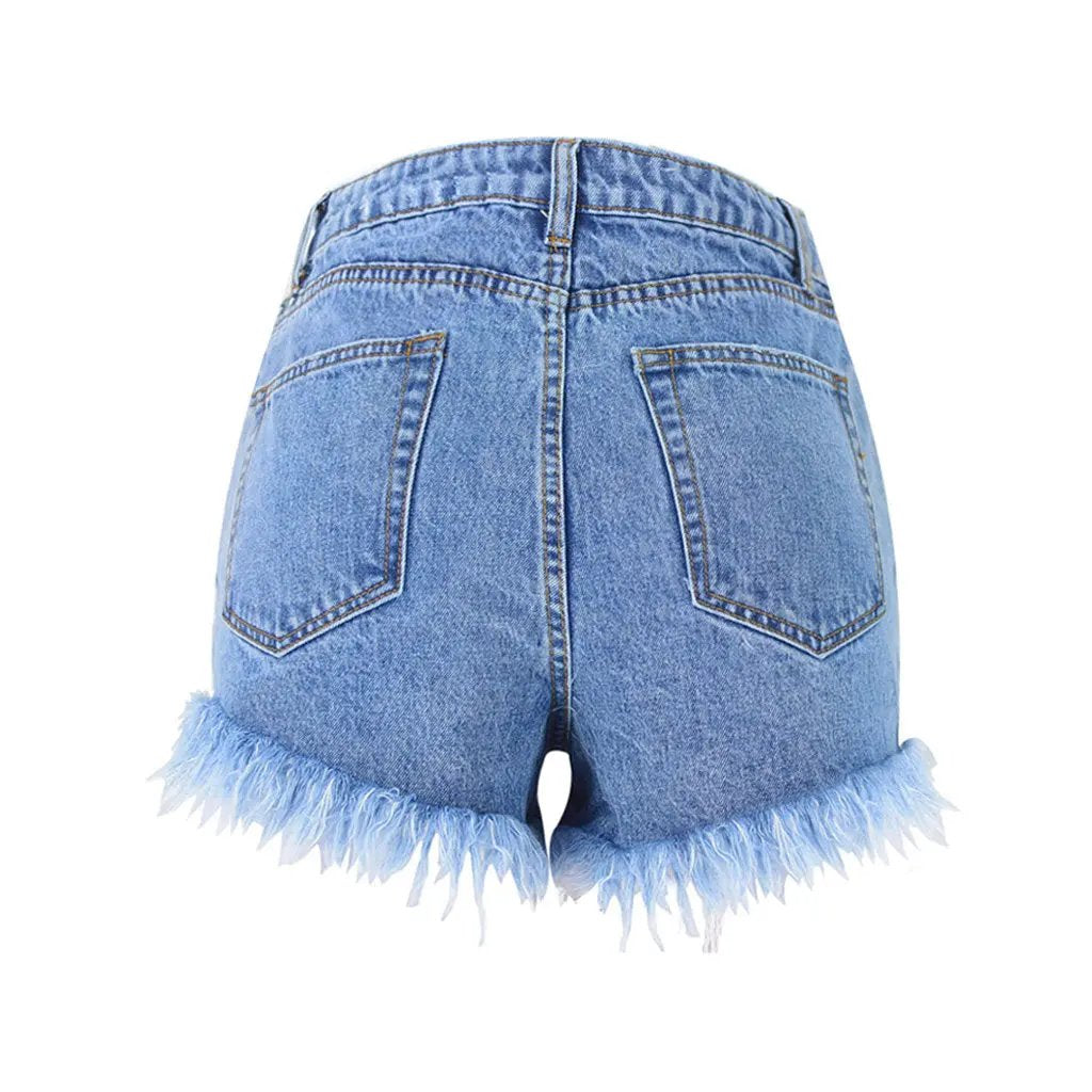 Vintage Style High Waist Faded Frayed Denim Shorts - Blue  Fashionpara