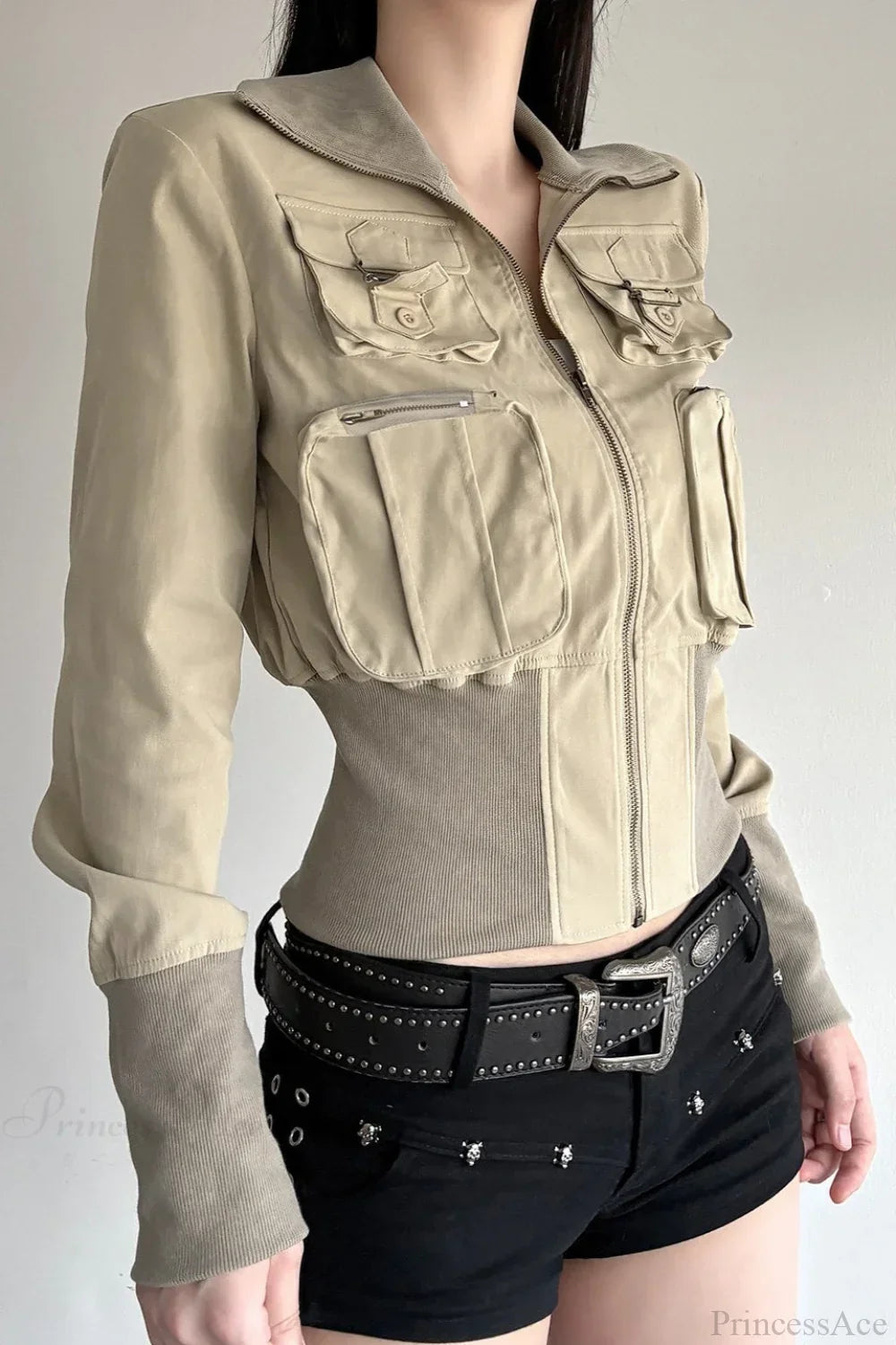 Vintage Utility Long Sleeve Ribbed Jacket