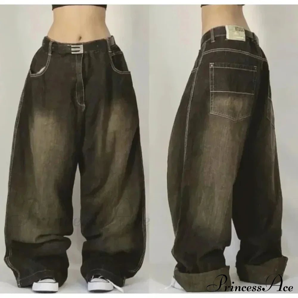 Vintage Washed Baggy Halloween Pants Dark Brown / M