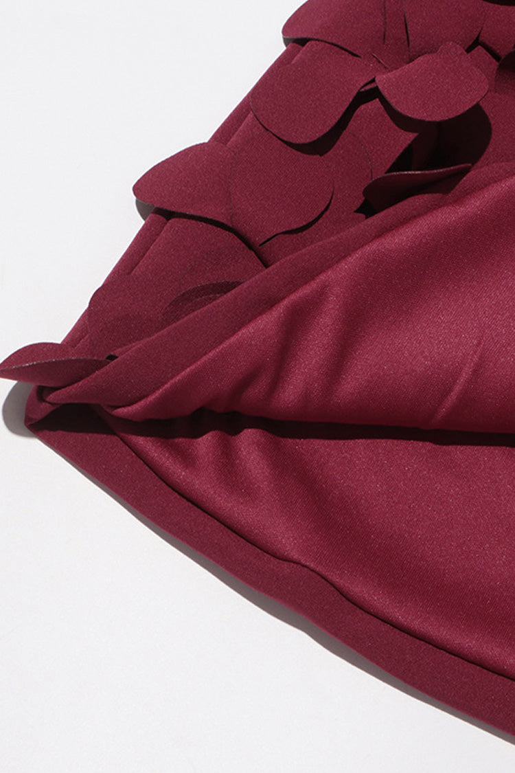 Vintage Wine High Waist Layered 3D Petal Embellished Bodycon Mini Skirt - Fashionpara