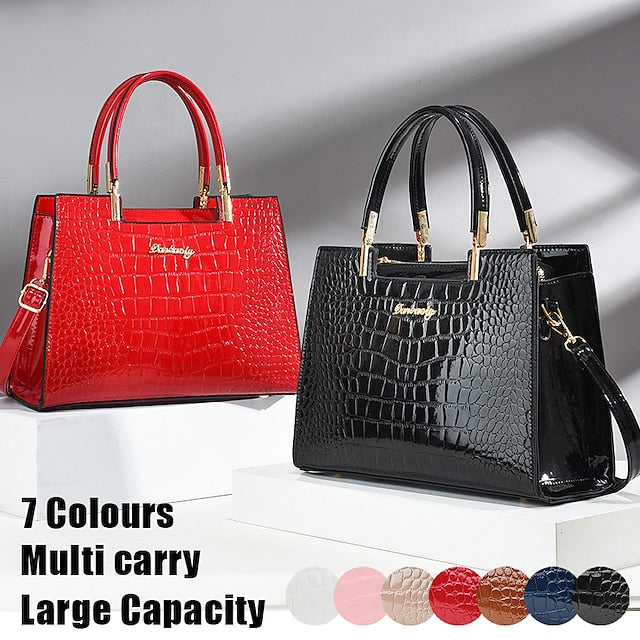 Black Crocodile Pattern Elegant Handbag Leather